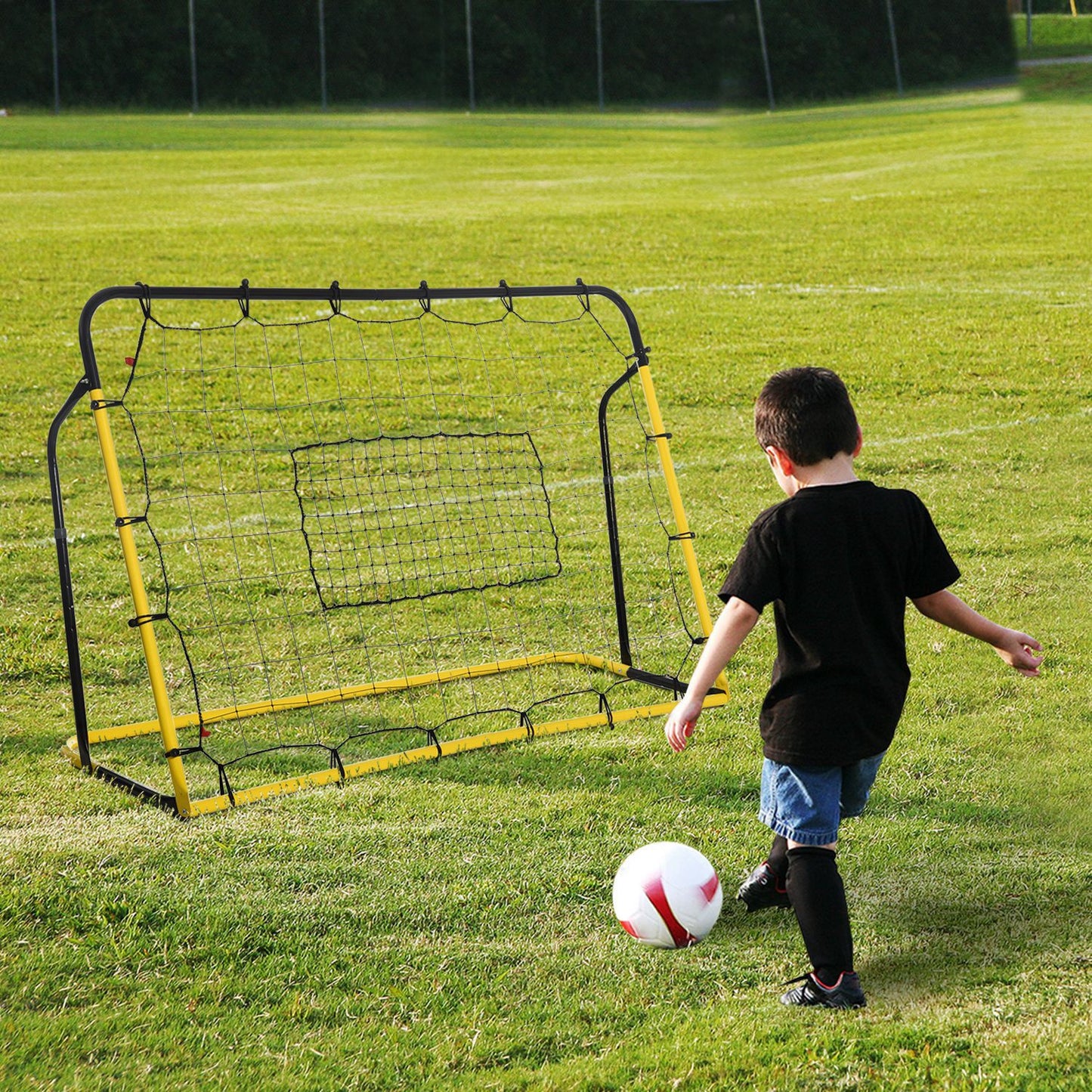 Fußball Rebounder Kickback Tor Rückprallwand Trainingsnetz Stahl(195) Gelb