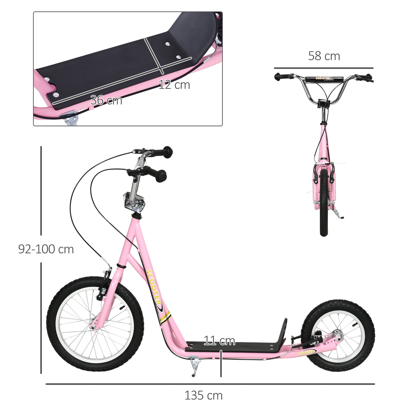 Kinder Tretroller Scooter 16/12 Zoll Cityroller Roller Bike Verstellbar