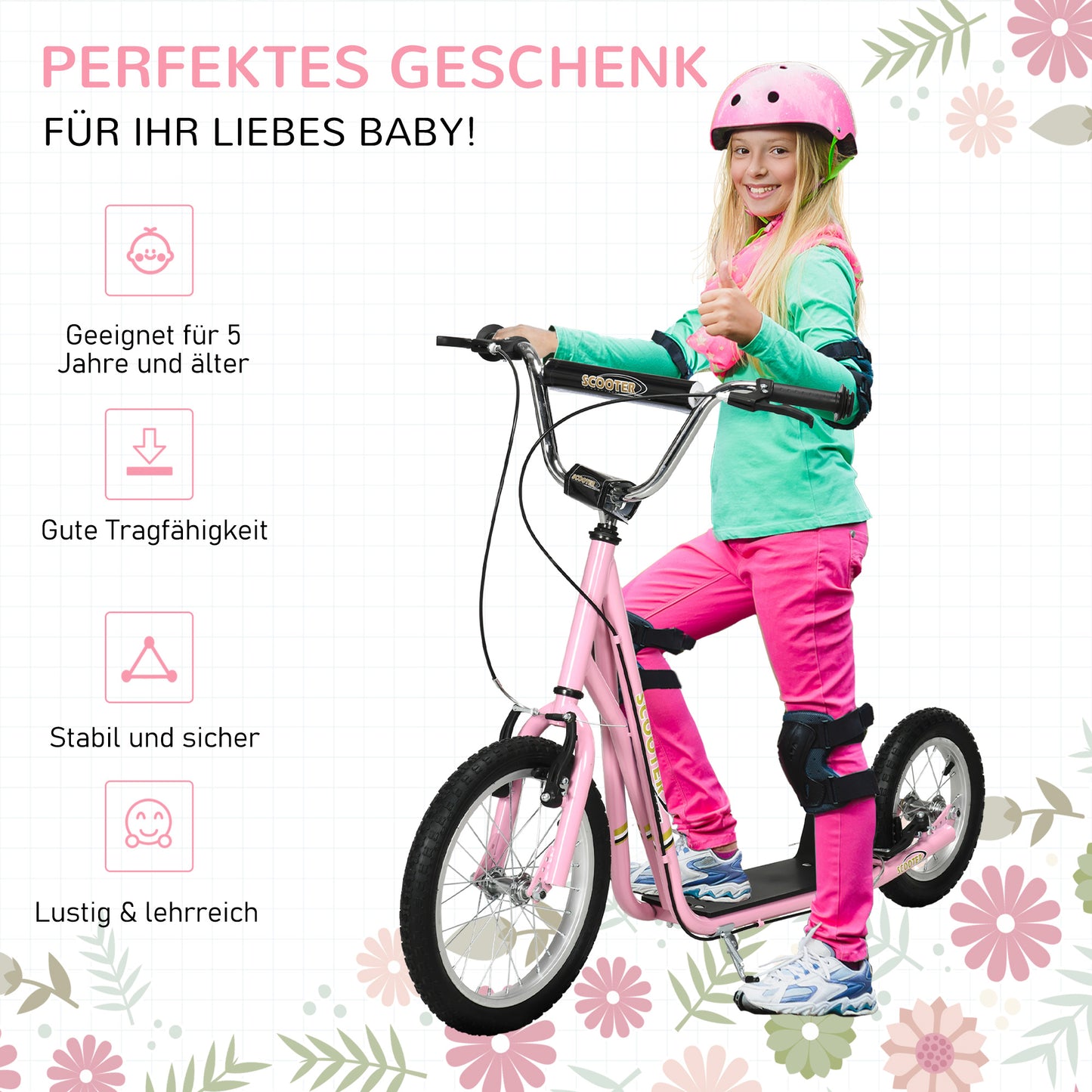 Kinder Tretroller Scooter 16/12 Zoll Cityroller Roller Bike Verstellbar