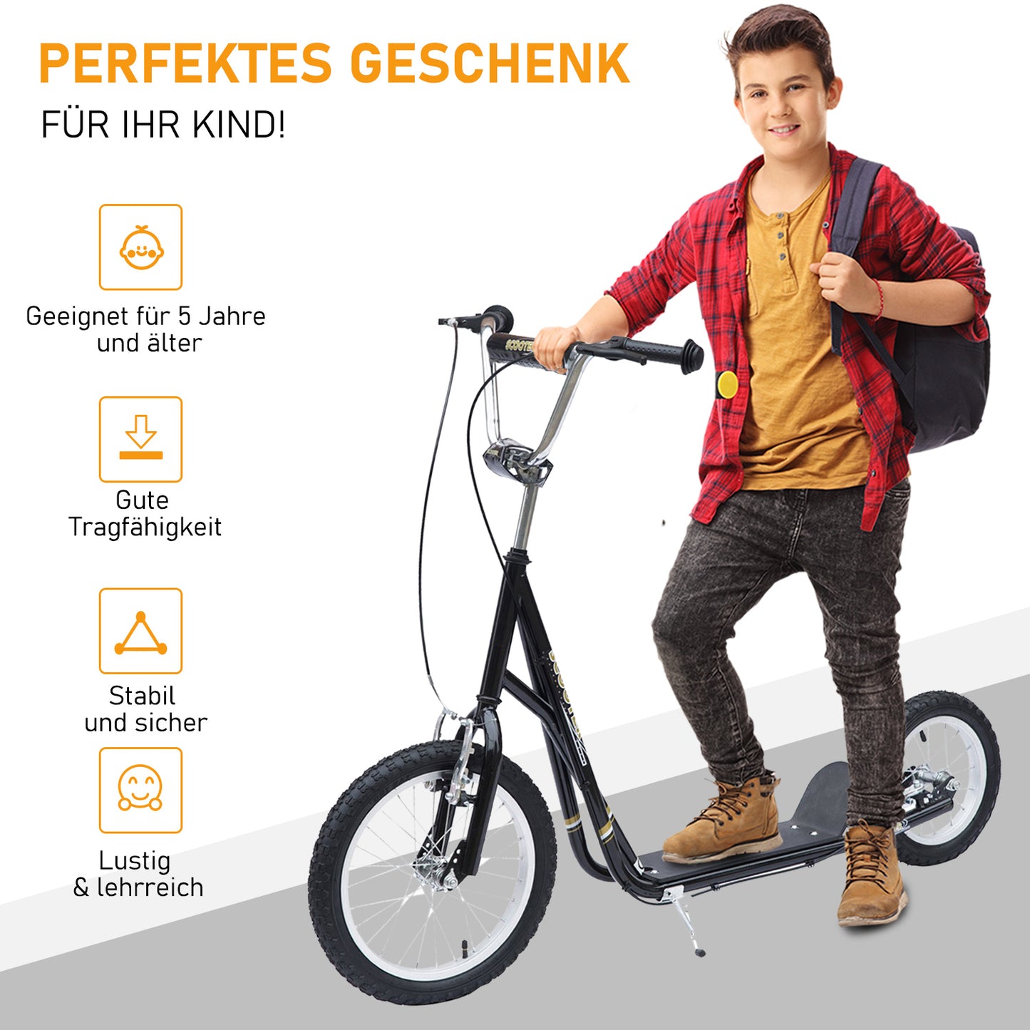 Kinder Tretroller Scooter 16/12 Zoll Cityroller Roller Bike Verstellbar