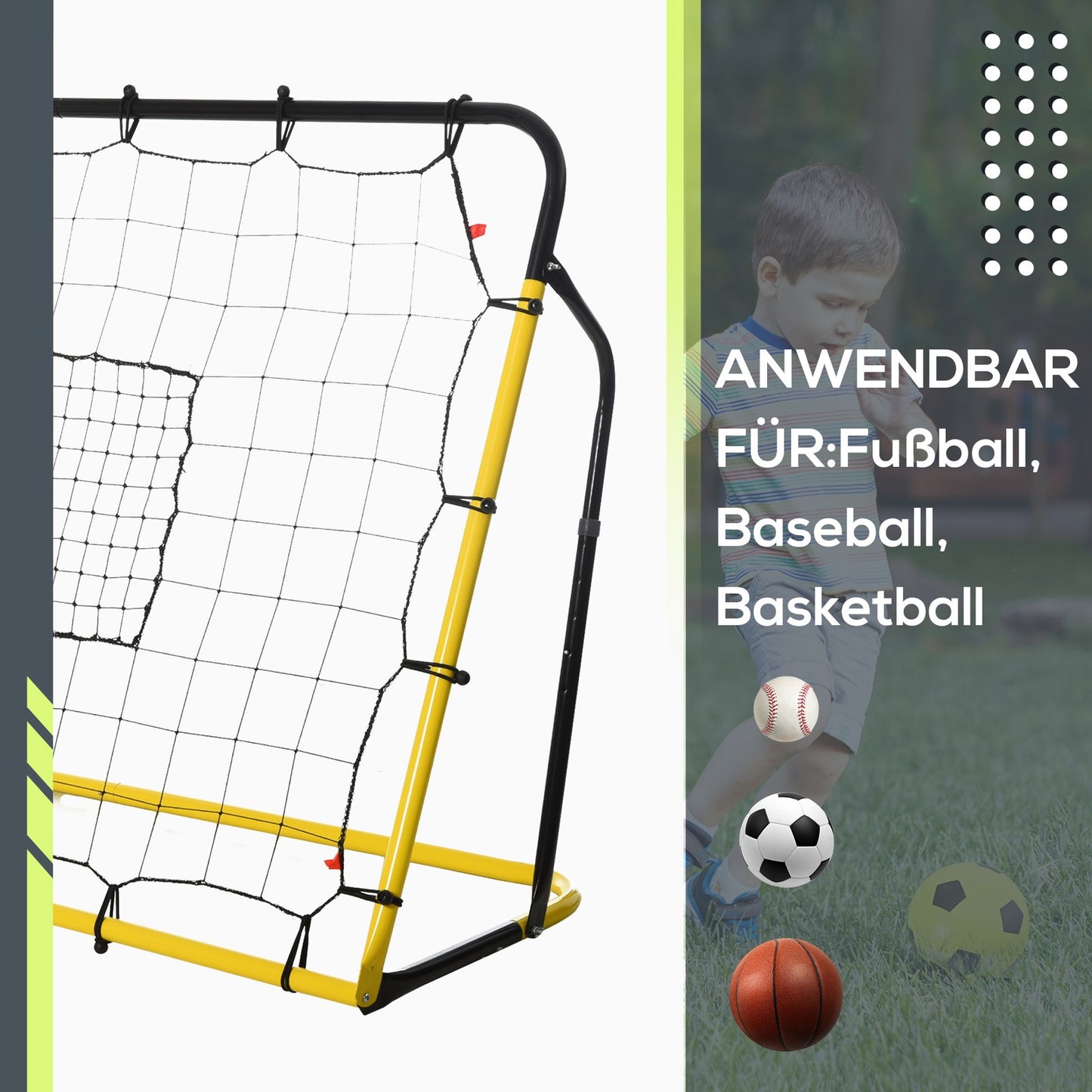 Fußball Rebounder Kickback Tor Rückprallwand Trainingsnetz Stahl(195) Gelb