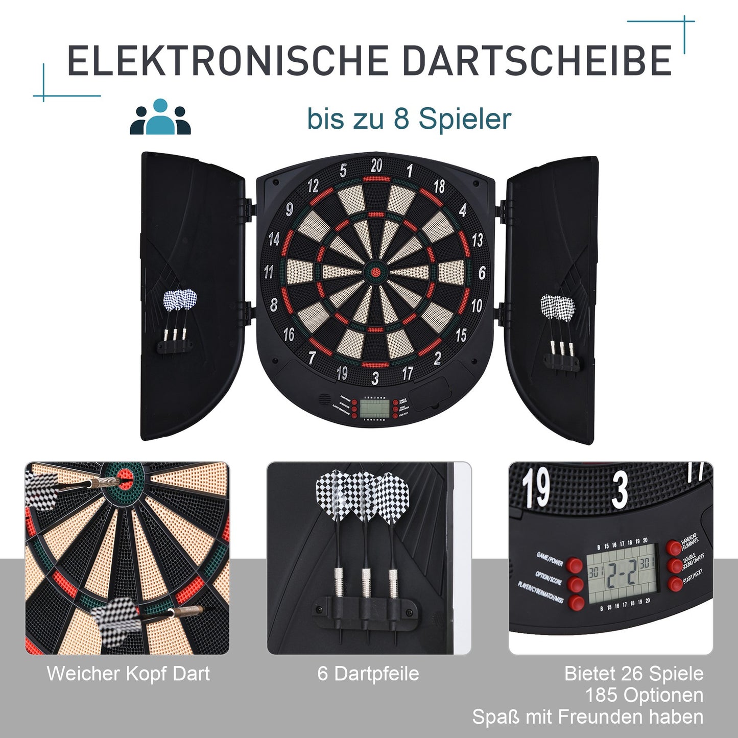 Elektronische Dartscheibe Dartboard Dart-Set Mit 6 Darts Soundeffekte Schwarz
